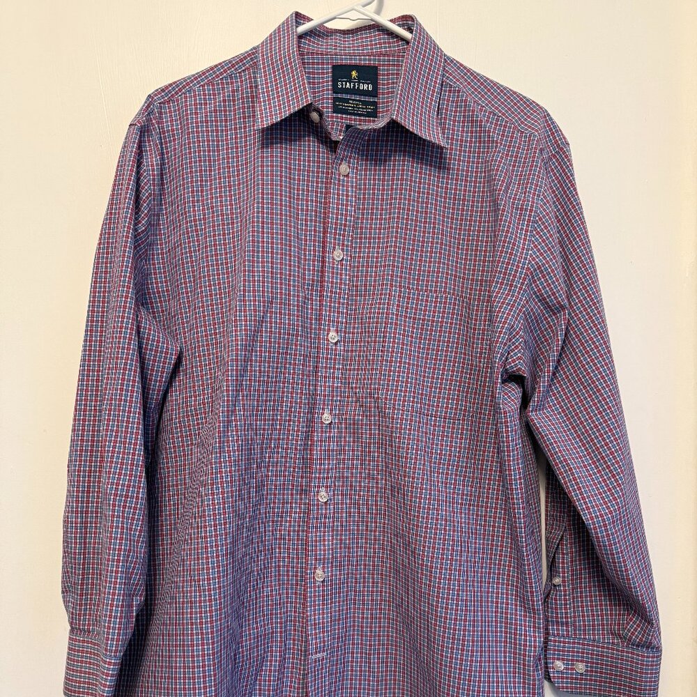 Stafford Travel Easy Care Broadcloth Dress Shirt Mens 16 1/2 32-33 Regular Fit